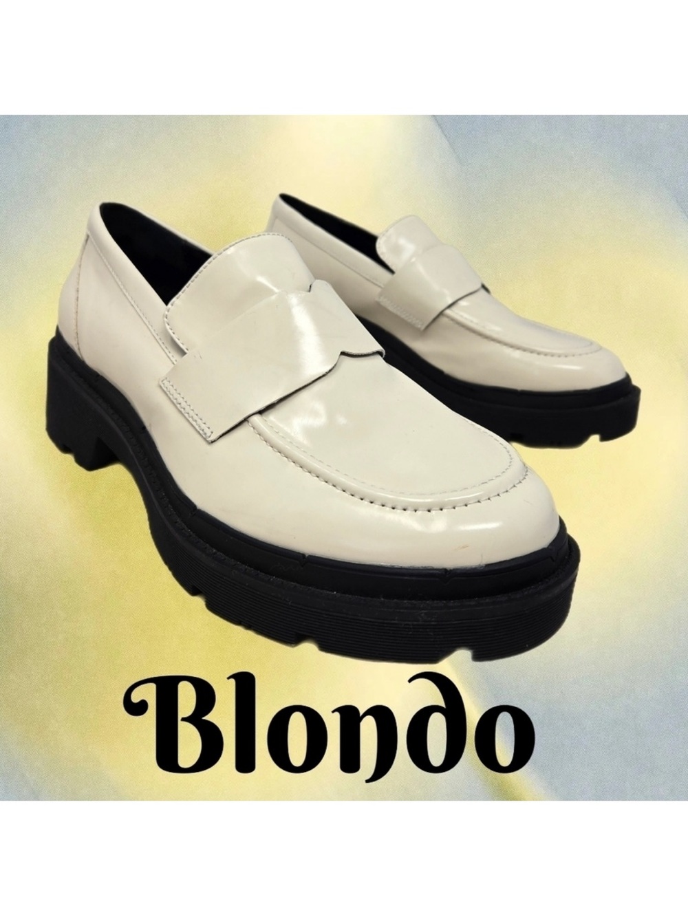 Blondo School Womens Loafers Sz 11M Ivory Leather Upper Slip On Chunky Soles